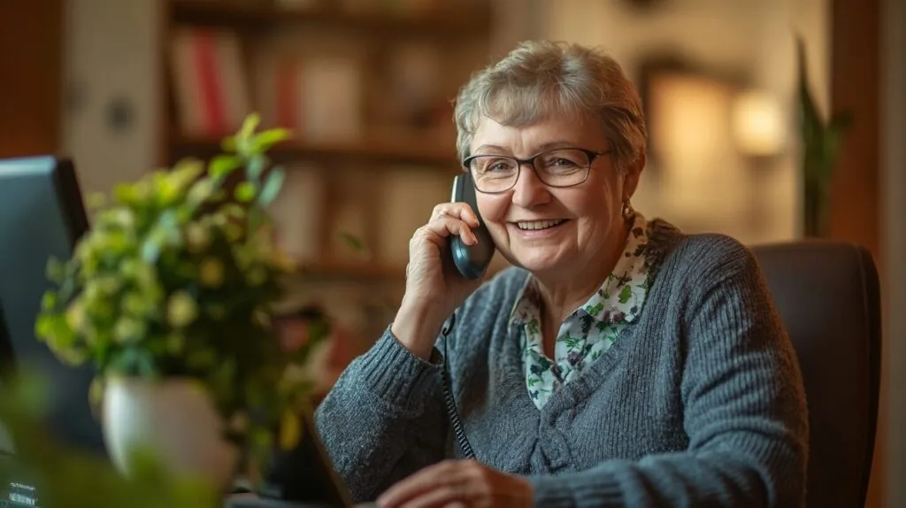 Opiekunka osób starszych rozmawia przez telefon w sprawie pracy w Niemczech z agencją Active Intercare